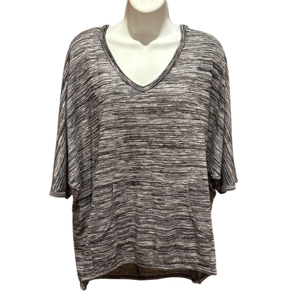 Pullover With Hoodie and Kangaroo Pockets Marled Black